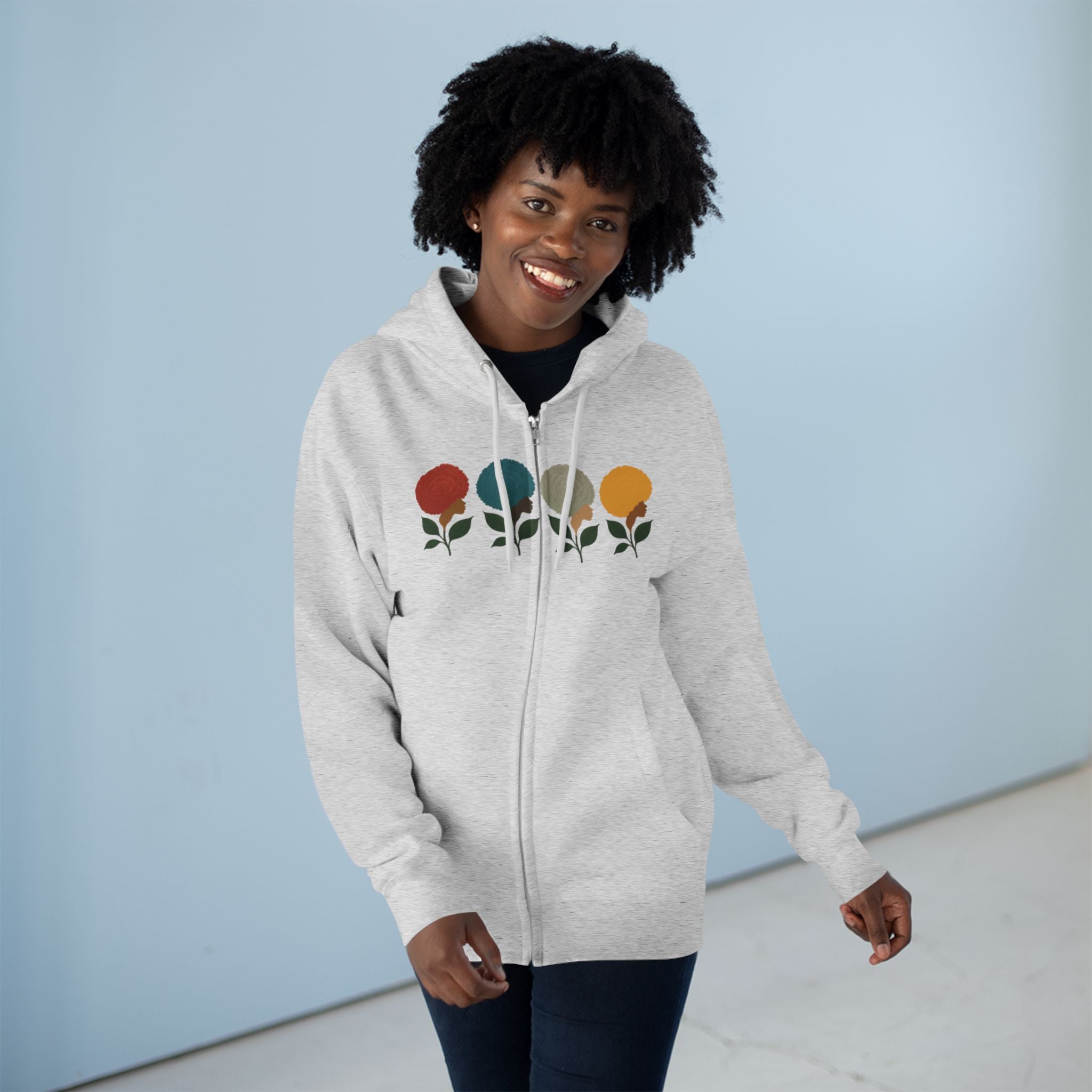 Afro Flowers Unisex Zip Hoodie