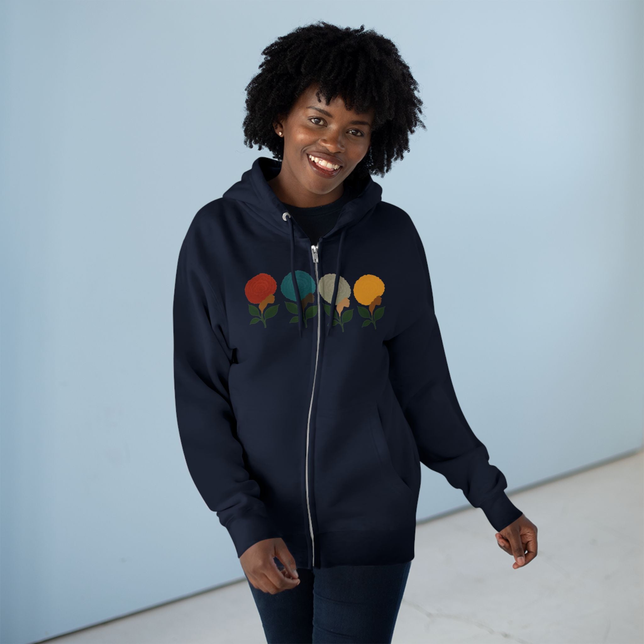 Afro Flowers Unisex Zip Hoodie