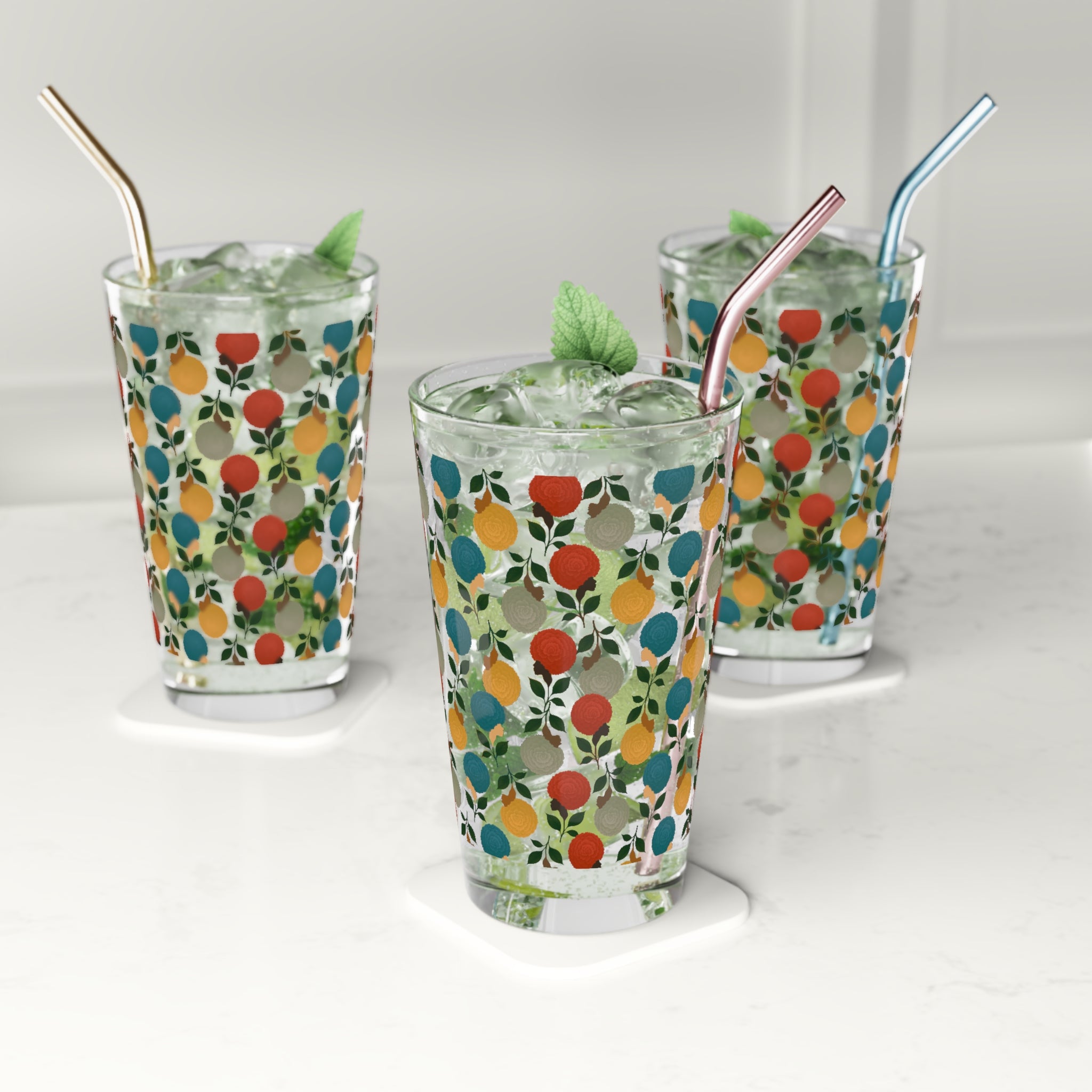 Afro Flowers Pint Glass, 16oz